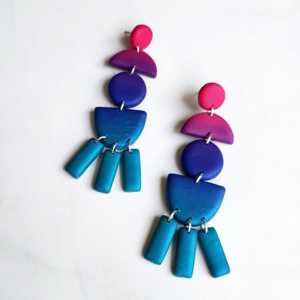 BRAND NEW! Ombre Dangle Earrings | Polymer Clay Earrings | Teal Blue Purple Pink